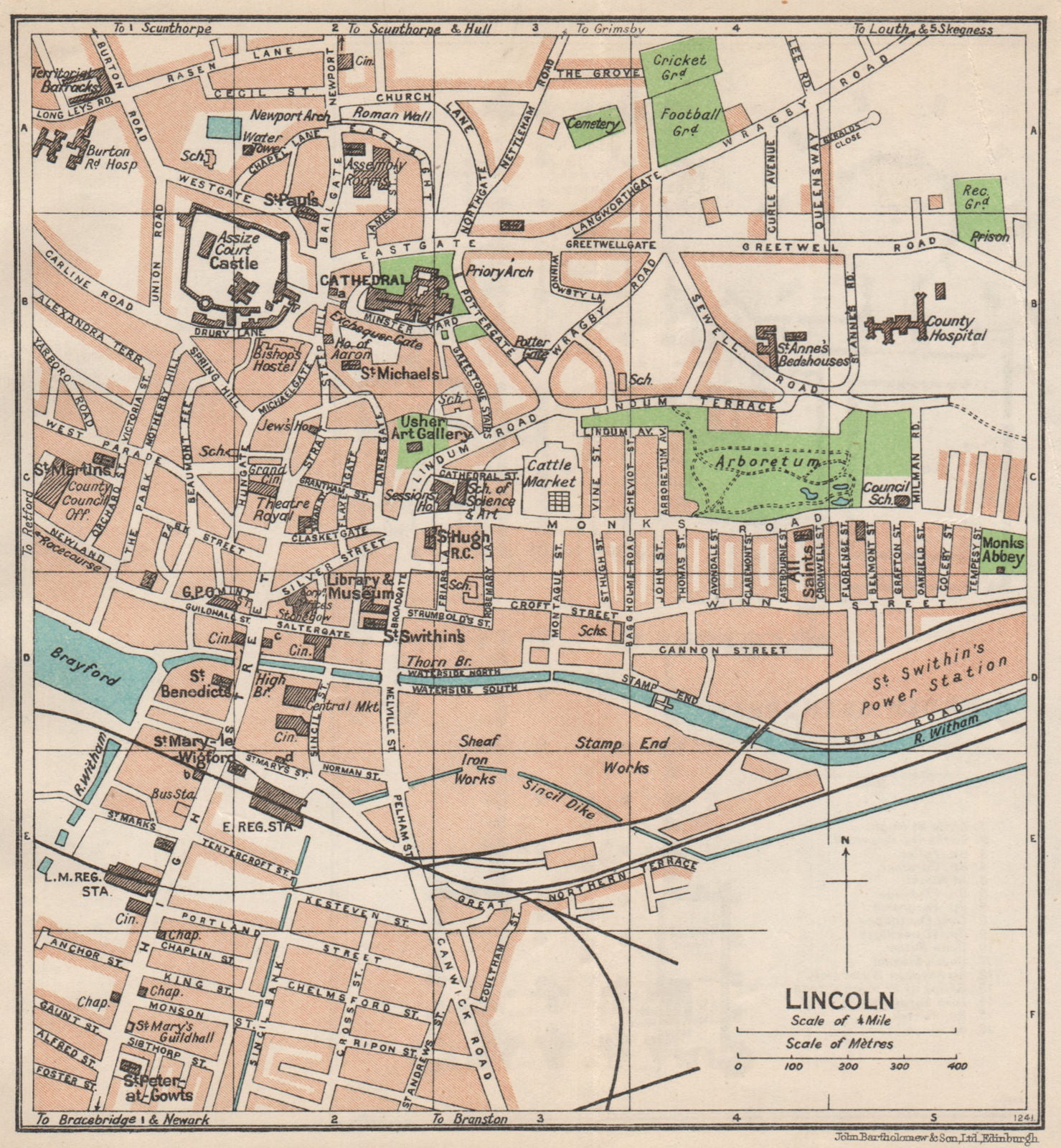 LINCOLN. Vintage town city map plan. Lincolnshire 1950 old vintage chart